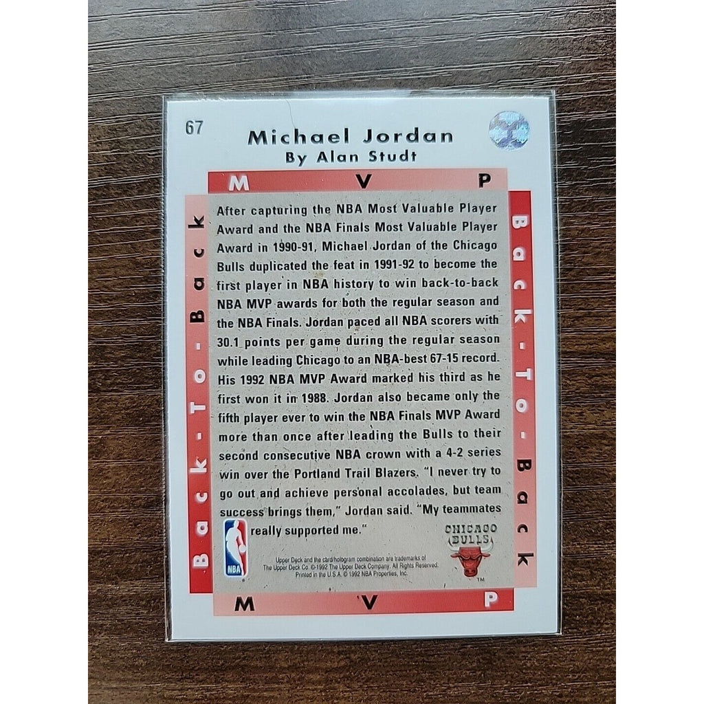 Michael Jordan 1992-1993 Upper Deck #67 - Chicago Bulls - Back to Back MVPs -NBA