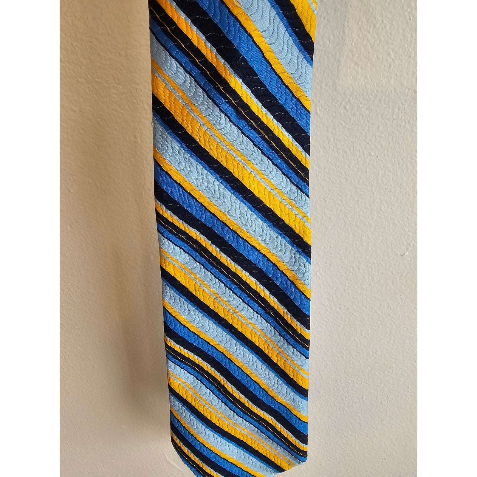 Vintage Men's Necktie - Blue/Black/Yellow Stripes - 54" long x 3.5" wide RN20152
