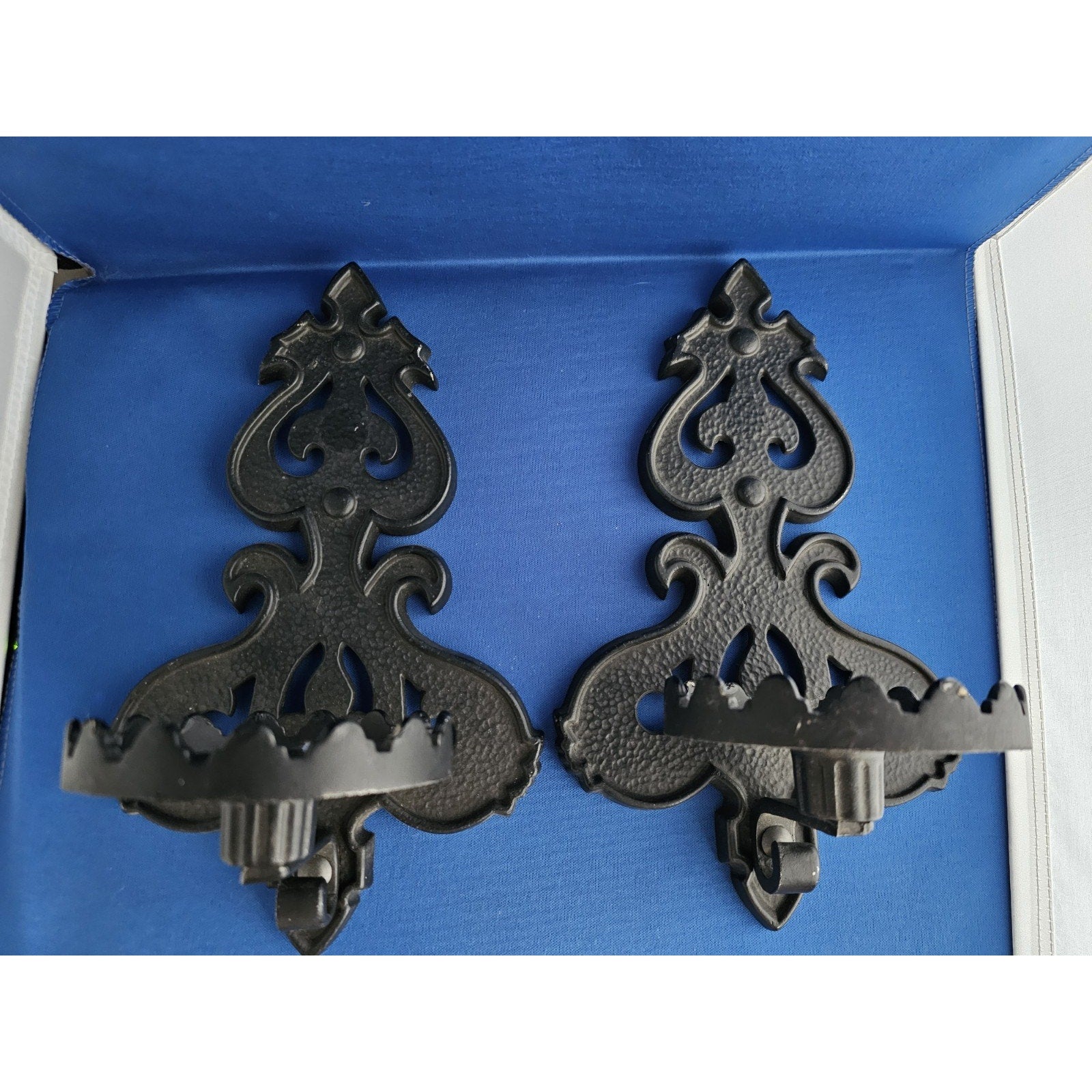 Pair of Vintage Homco #1386 - Black Metal Wall Decor Candle Holders