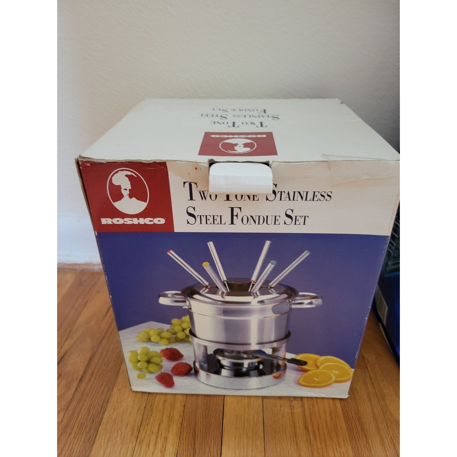Roshco # 58914 Two Tone Stainless Steel Fondue Set - Used w/Box