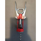 Red/Silver Corkscrew Wine Bottle Opener w/Fins - Push Down - 6-1/2"
