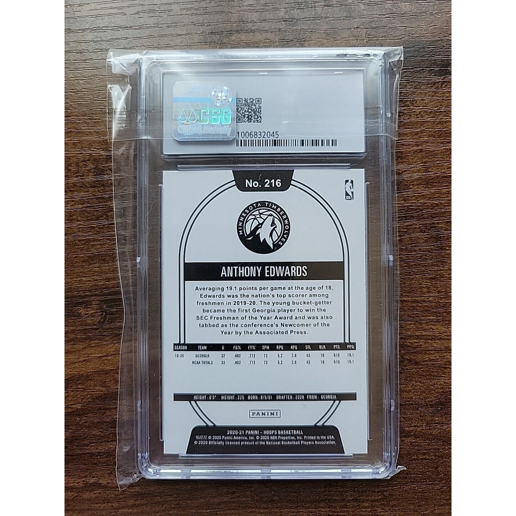 Anthony Edwards 2020-21 Panini Hoops #216 - Winter Rookie - CSG Graded 9