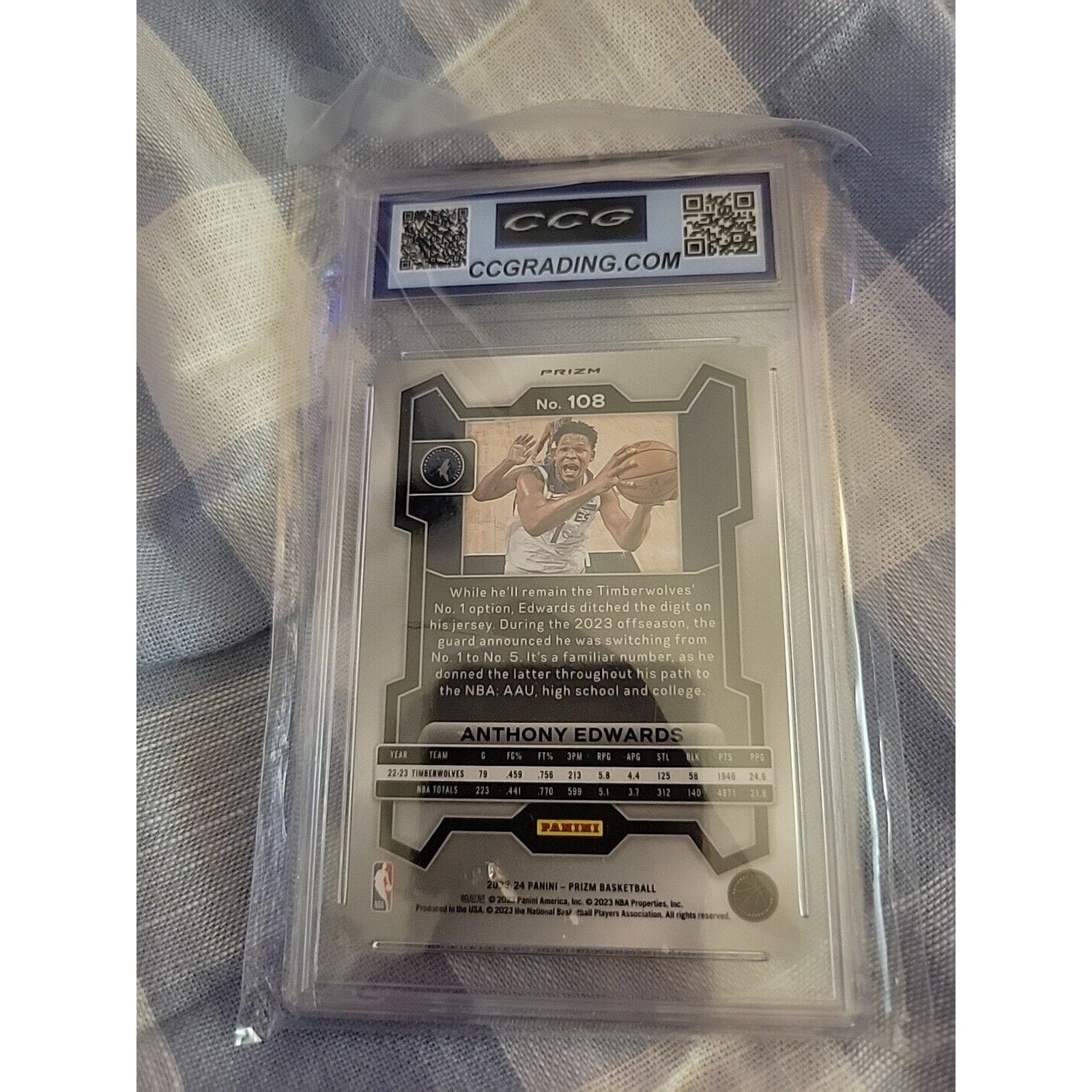 Anthony Edwards 2023-24 Panini Prizm #108 - Green - CCG 10 - Timberwolves