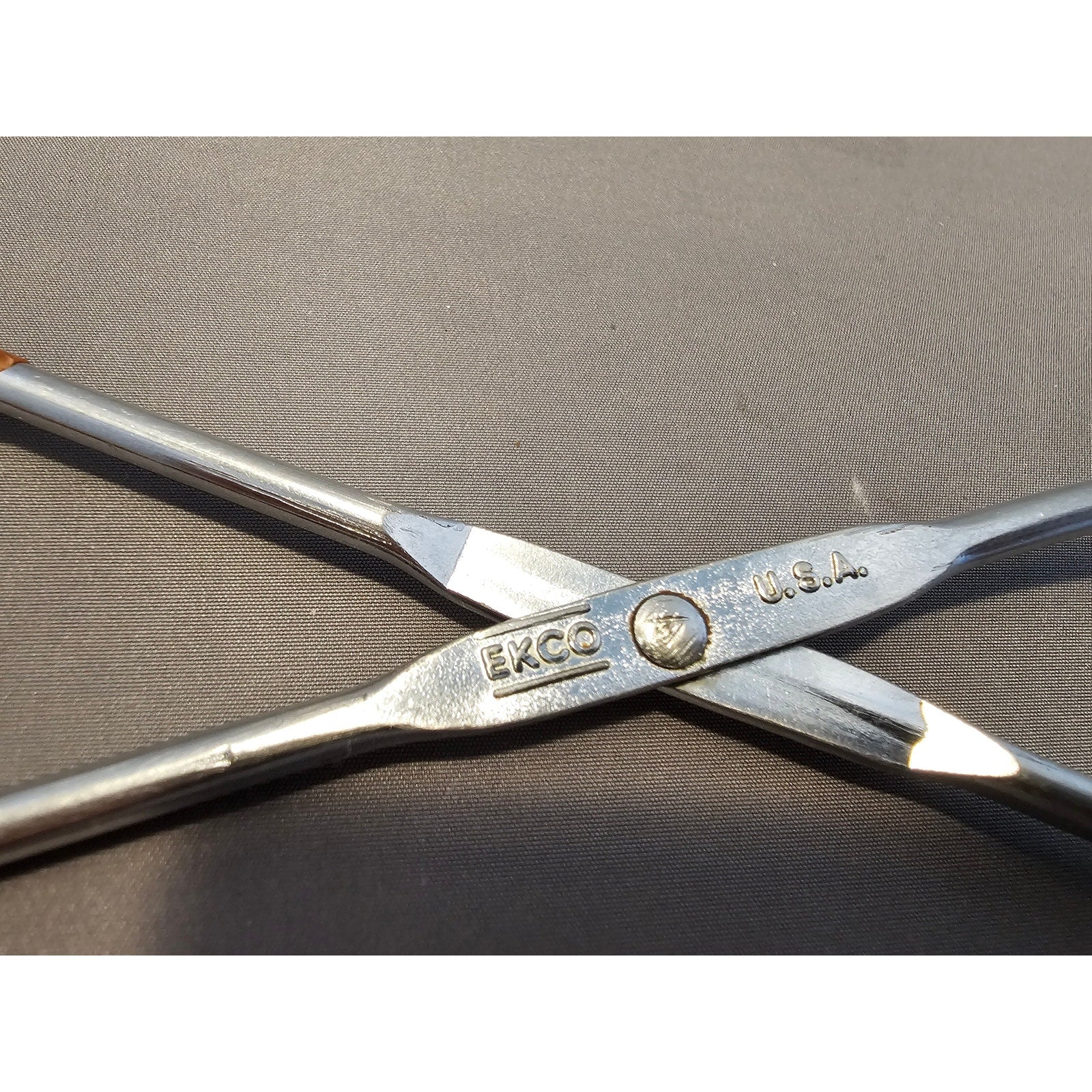 Vintage Ekco 10-1/2" Red Rubber Handle Stainless Steel Tongs - USA