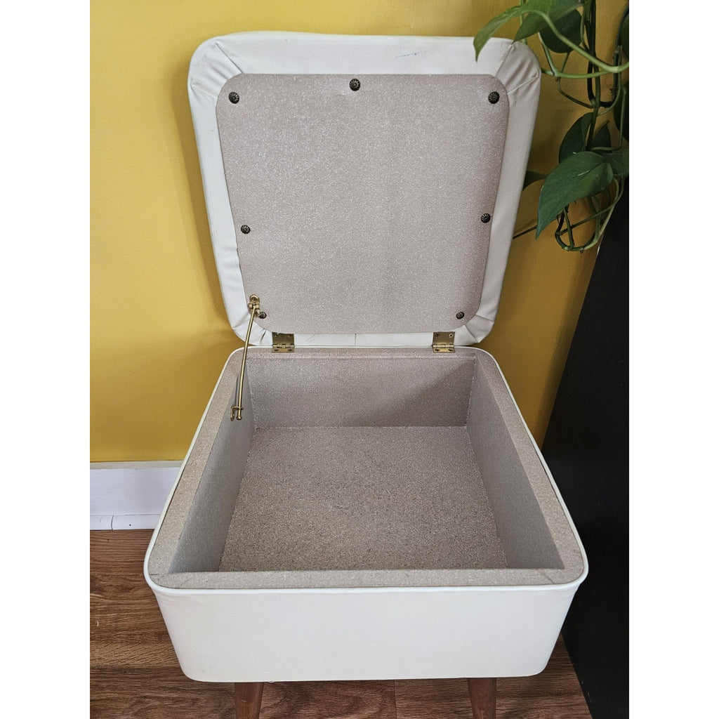 Vintage Mid Century Modern Sewing Stool Ottoman With Storage Compartment Bench