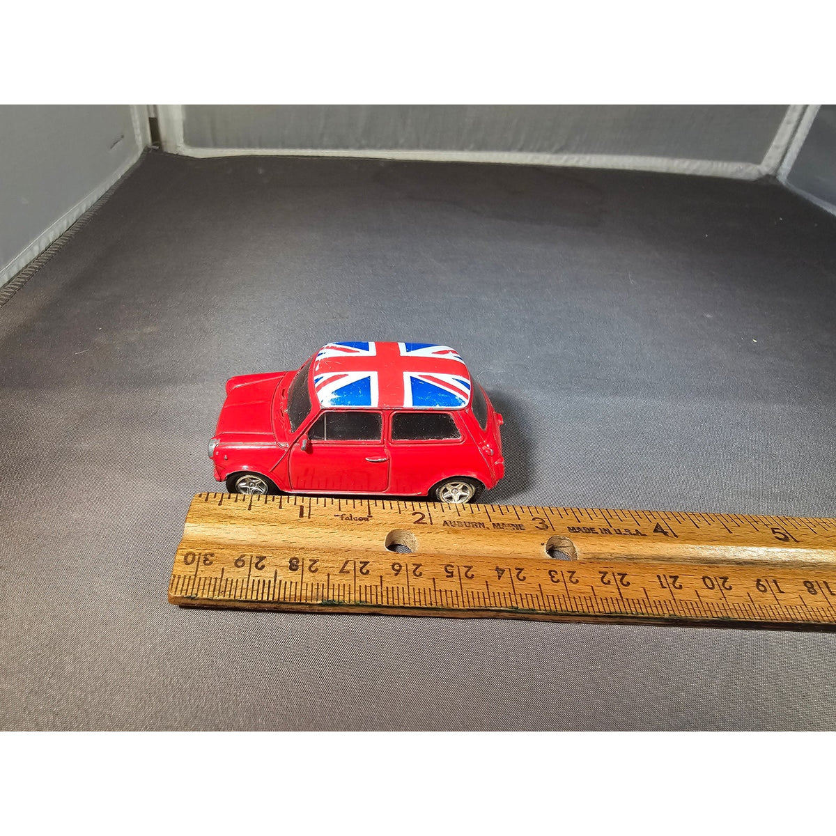 Welly No. 58242 - Red Mini Cooper 1300 w/Union Jack Flag on Roof - loose