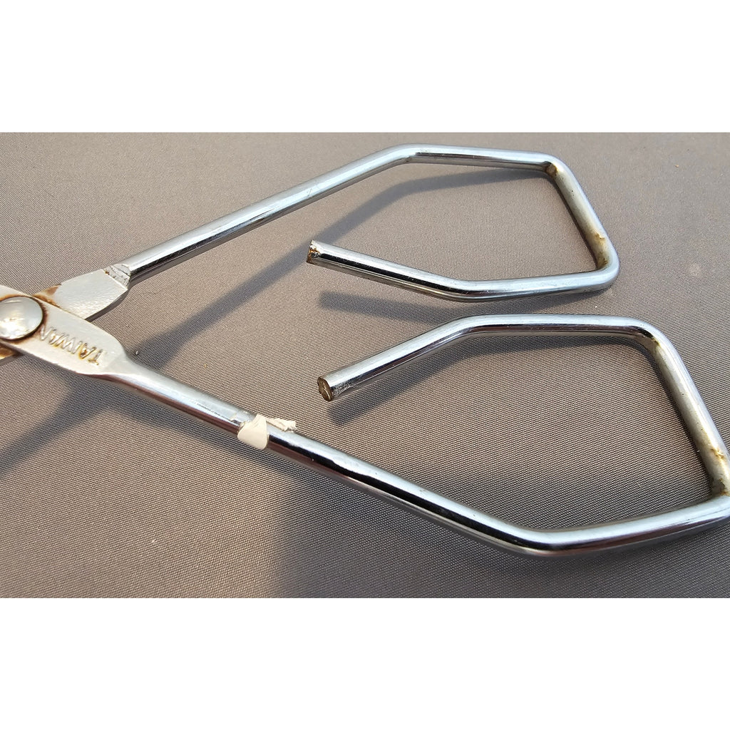Vintage 8" Angled Stainless Steel Tongs - Made in Taiwan
