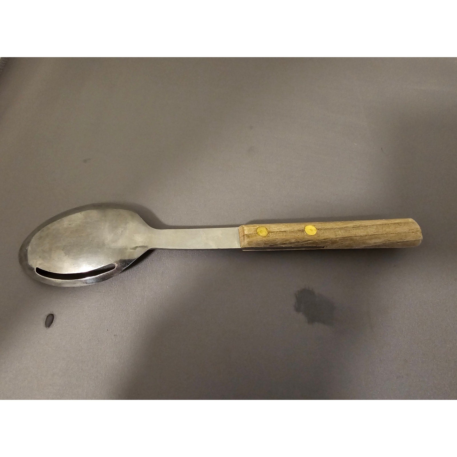Vintage 9" Stainless Steel Serving Spoon w/Single Slot and Wood Handle - Japan