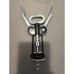 Pedrini Black/Silver Corkscrew Wine Bottle Opener w/Fins - Push Down-Italy-Used