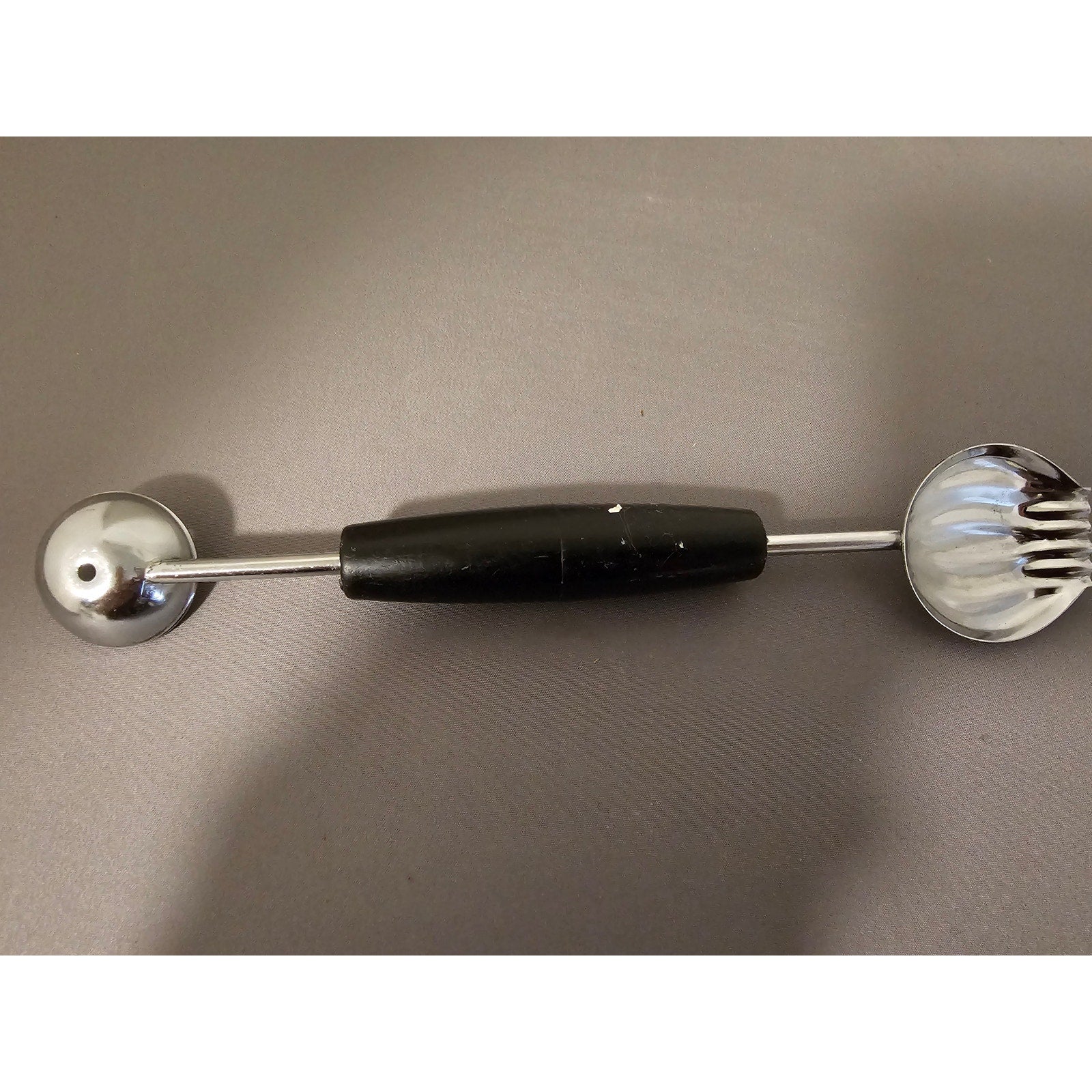 Vintage 8" Black Plastic Handled Double Ended Melon Baller/Curler