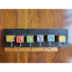 Custom Made Key Holder Out Of Children's Toy Building Blocks w/Letters and Car