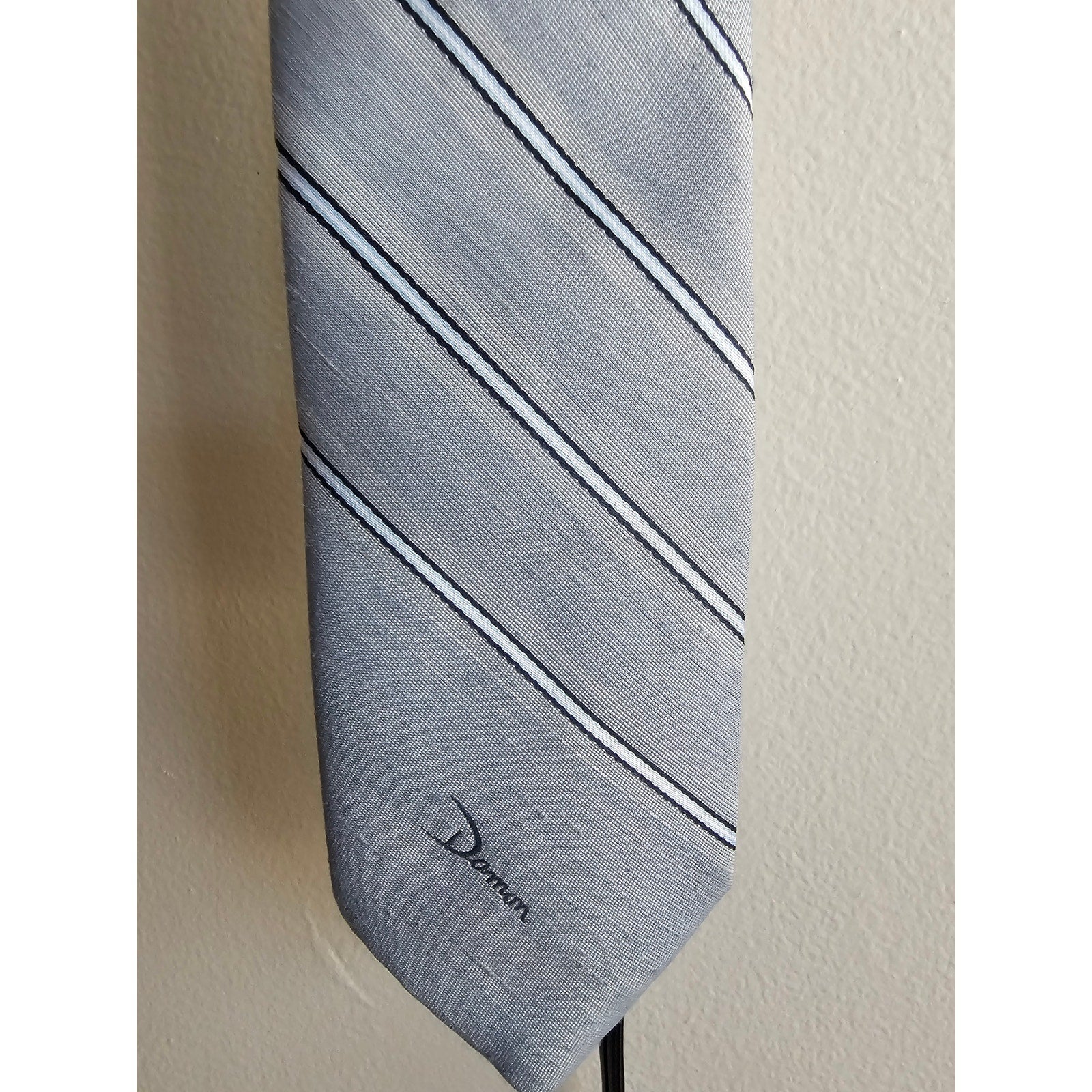 Vintage Damon Men's Necktie - Grey w/Stripes - 56" Long x 2-3/4" Wide