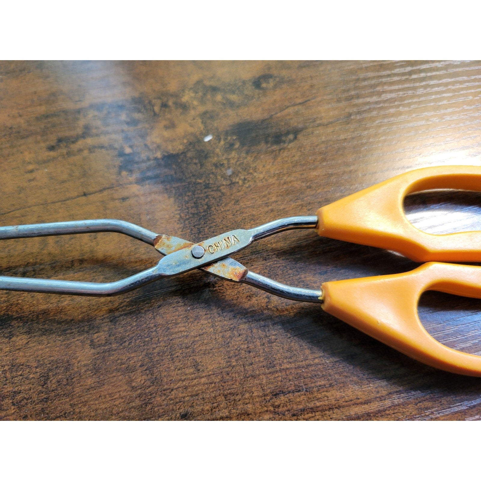 Vintage Yellow Plastic Handle 10" Stainless Steel Tongs - Made in China