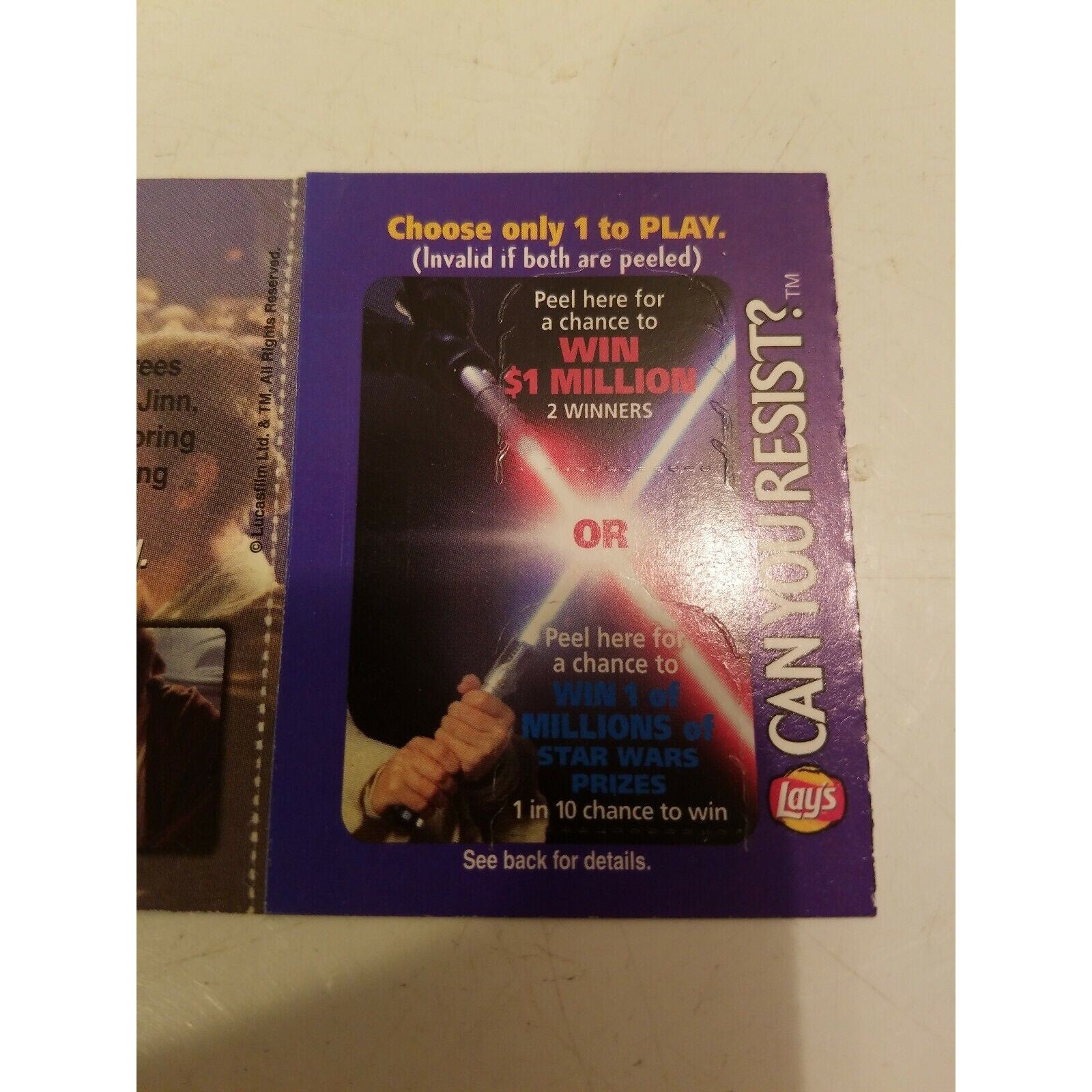 Star Wars Episode 1 Obi-Wan Can't Resist Lay's Potato Chip Contest Peel Card 10