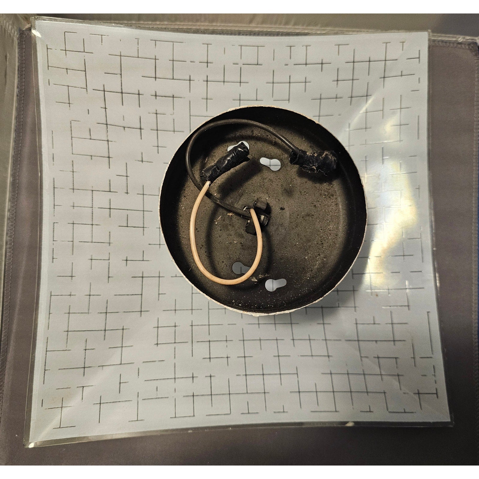 Vintage Mid Century Modern Square Ceiling Light Fixture w/Frosted Glass Lines