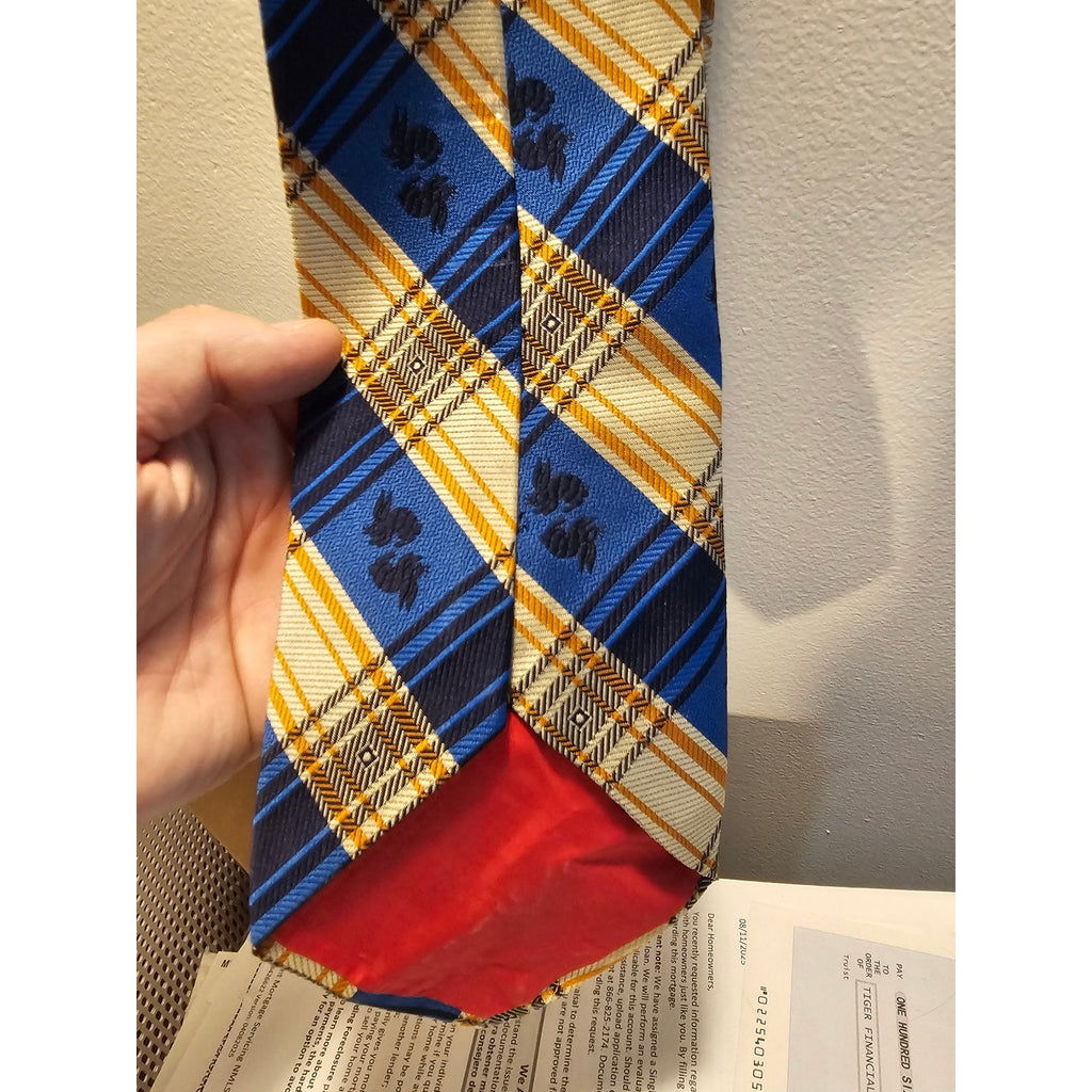 Vintage Men's Necktie - Blue w/Grey & Orange Stripes & Bunnies/Rabbits - 55"