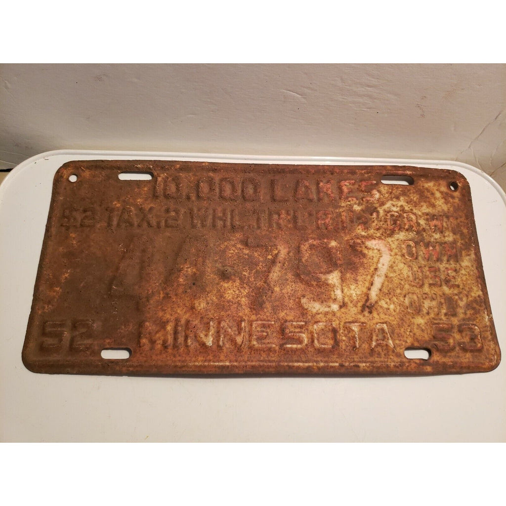 1952-1953 Minnesota License Plate Tax 2 WHL.TR'L'R - 10,000 Lakes - Own Use Only
