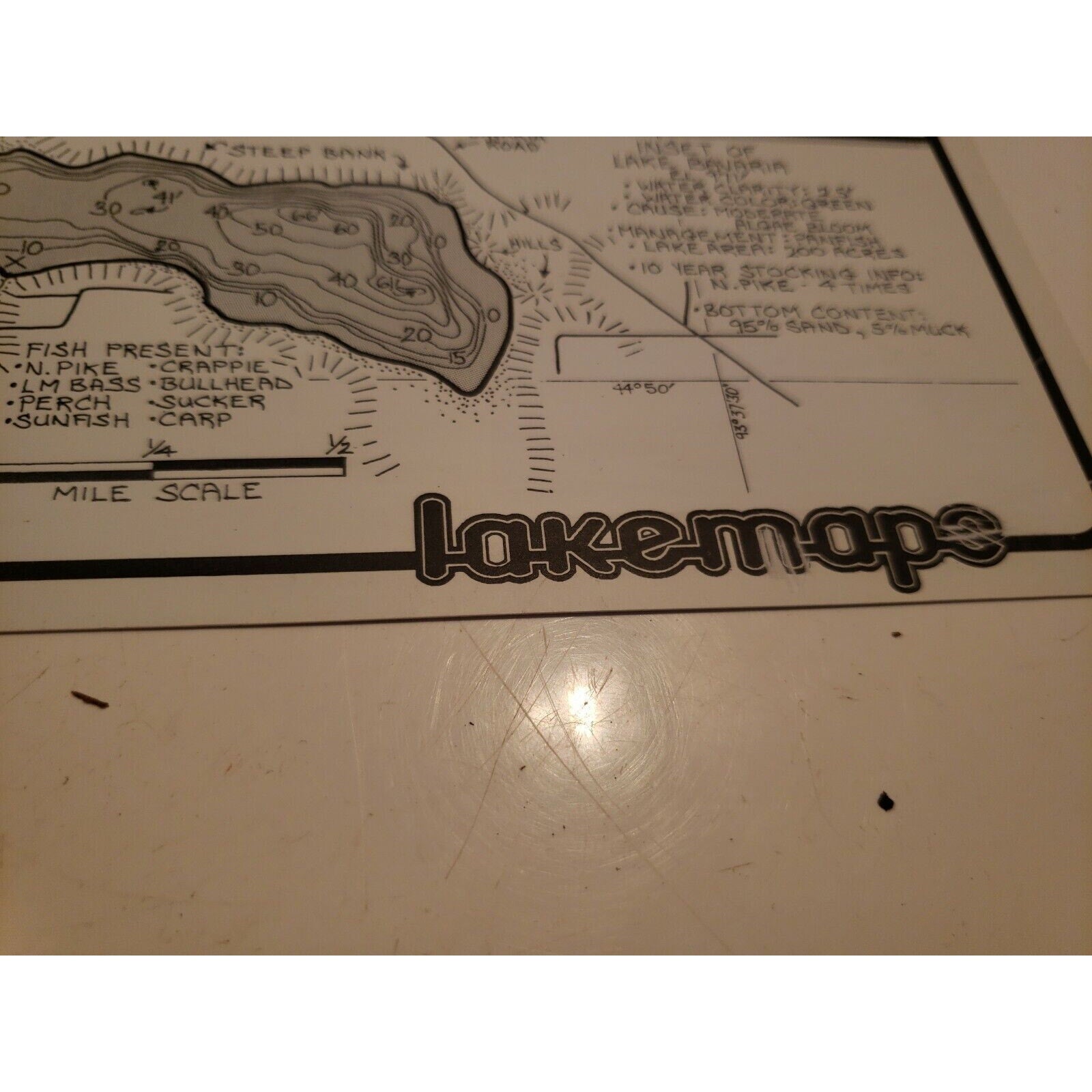 Vintage Lakemaps Waterproof Plastic Card - Bavaria/Piersons/Wasserman Carver MN