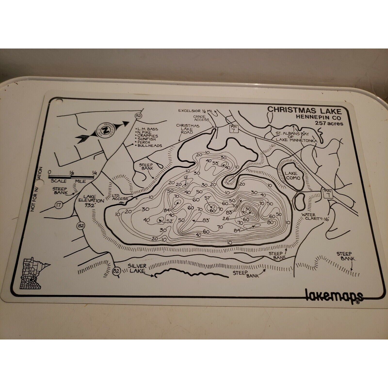 Vintage Lakemaps Waterproof Plastic Card - Christmas Lake Hennepin County MN