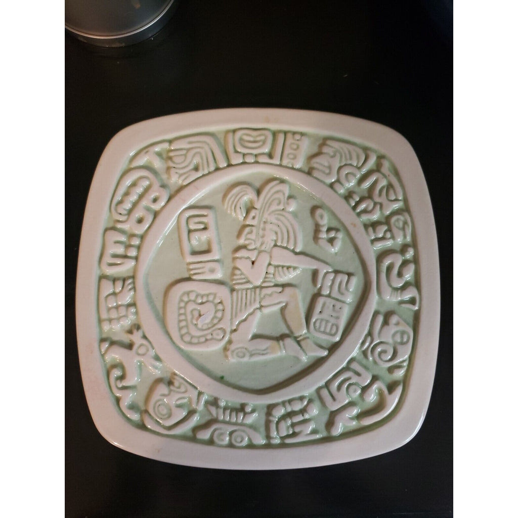 Vintage Hutchson Molds - Red Wing MN - Green Aztec Design Plate/Tray