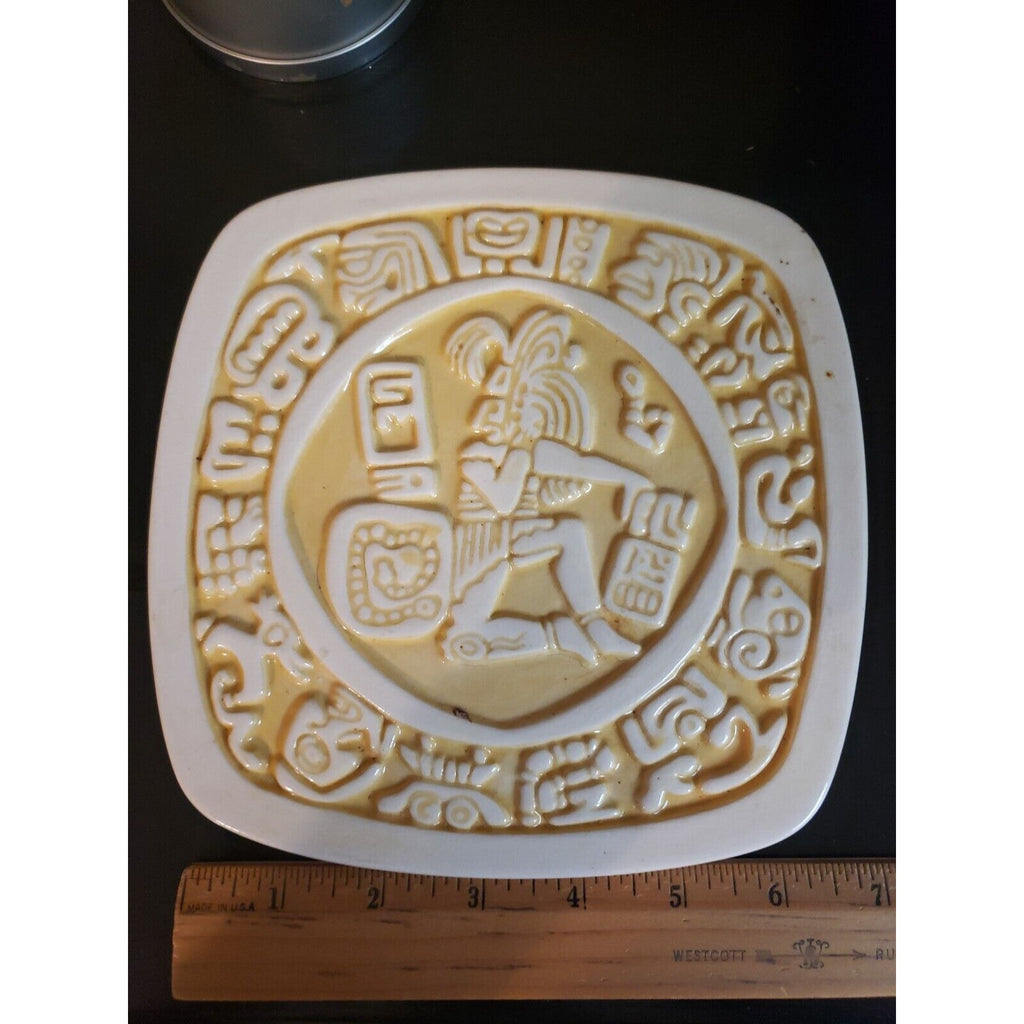 Vintage Hutchson Molds - Red Wing MN - Yellow Aztec Design Plate/Tray