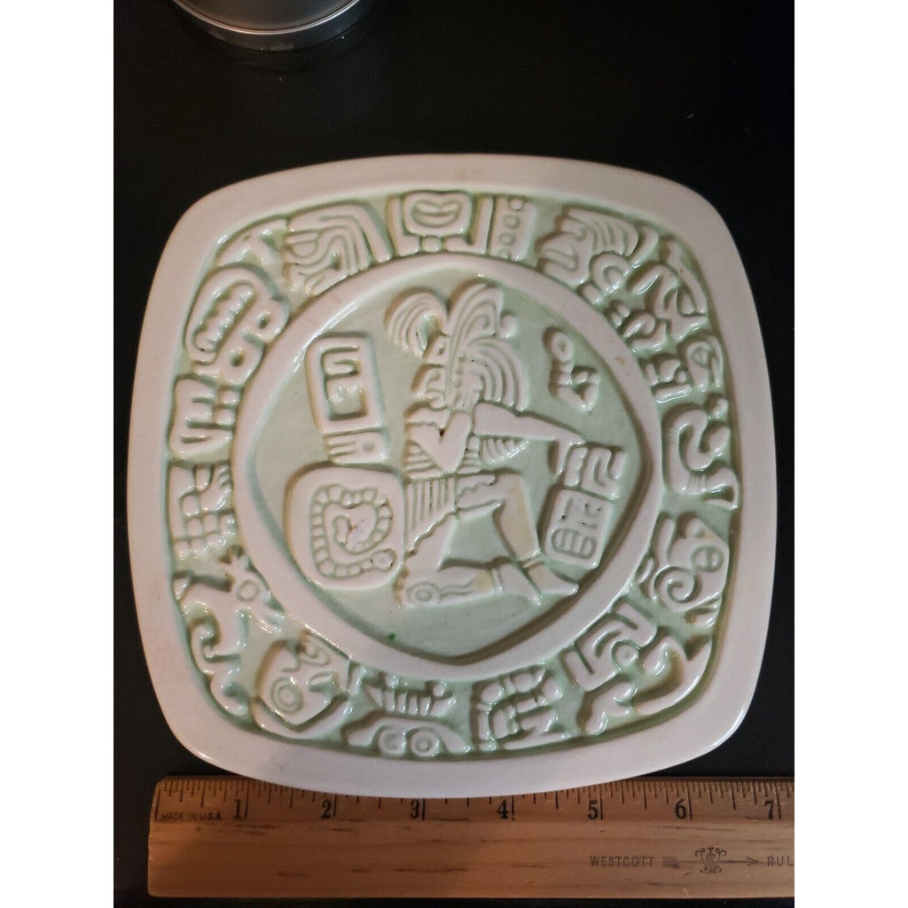Vintage Hutchson Molds - Red Wing MN - Green Aztec Design Plate/Tray