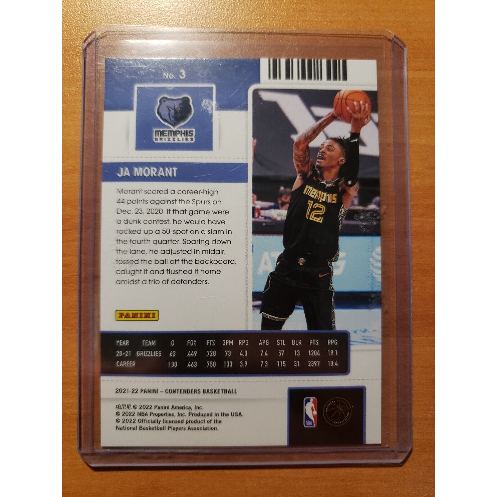 Ja Morant 2021-2022 Panini Contenders #3 Playoff Ticket 61/249 Memphis Grizzlies