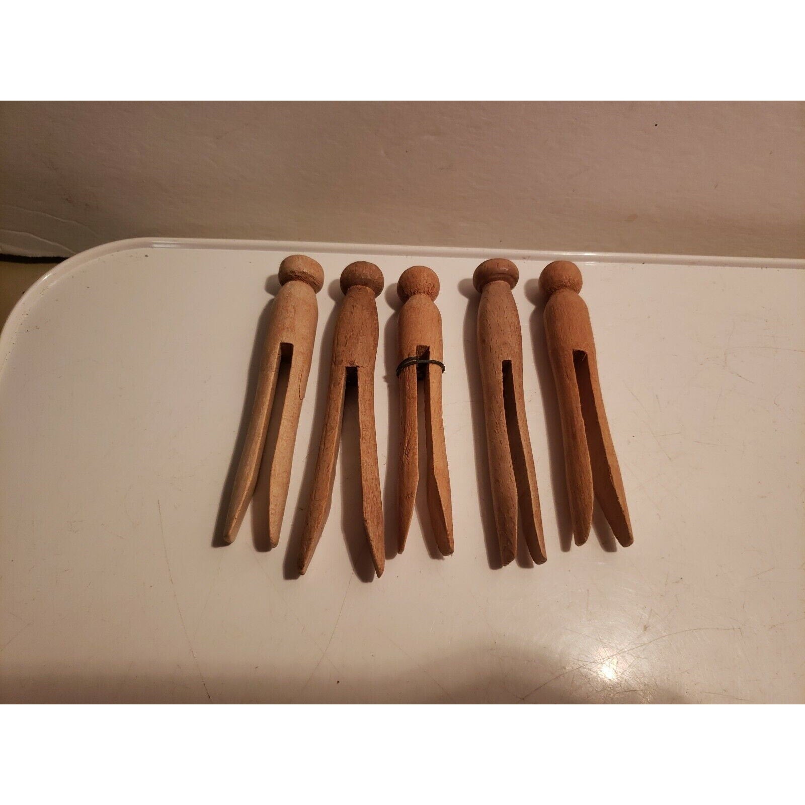 Vintage Wooden Clothes Pins - Crafts Round Head Lots of 5 Pins - Used