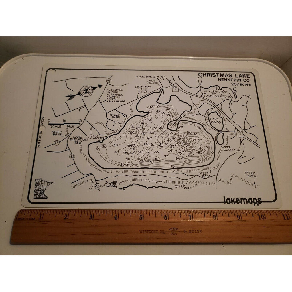 Vintage Lakemaps Waterproof Plastic Card - Christmas Lake Hennepin County MN