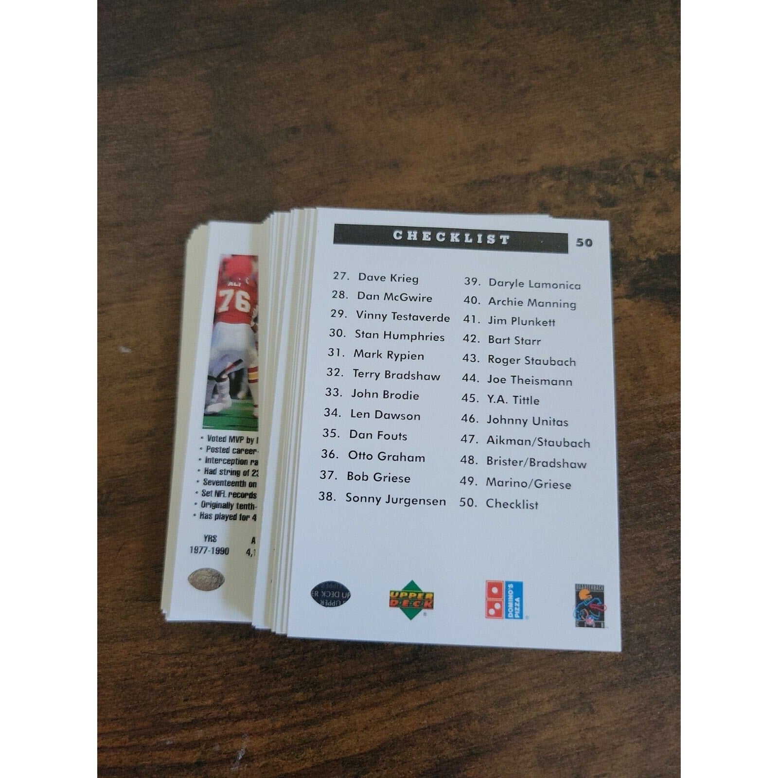 1991 Upper Deck Domino's Quarterback Challenge - Complete Set - 1-50- Fresh Pull